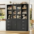 thumbnail image 2 of Hiphuta 63" Wide Large Kitchen Pantry Cabinet with Glass Door, 74" Tall Kitchen Storage Cabinet with 6 Drawers, Farmhouse kitchen Hutch for Kitchen Dining Room, Black, 2 of 7