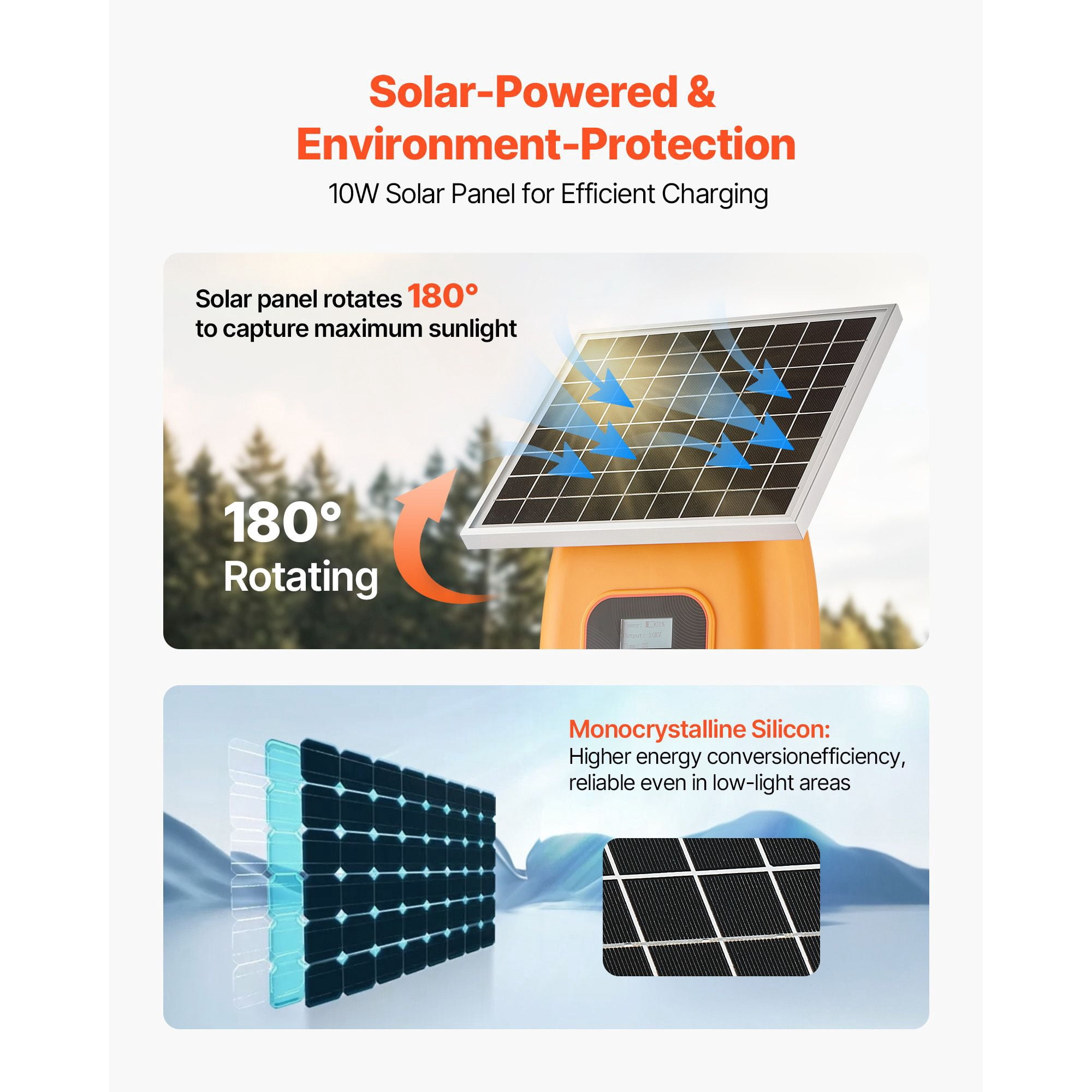 Solar Electric Fence Charger 10kV 1J, 8100mAh Battery, IP65 Waterproof, 10W Solar Panel, for Livestock Garden Pet Protection