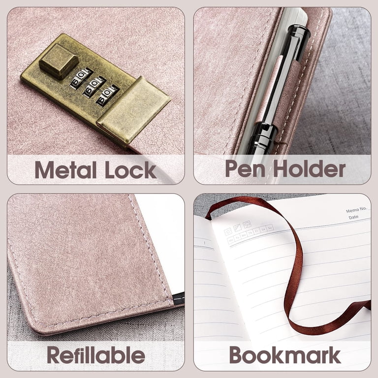 WEMATE Vintage Lock Diary Journal with Pen, A5 Pink photo 7