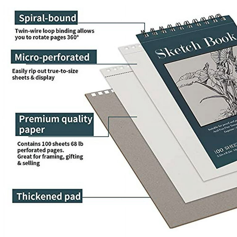 Small Sketchbook - Sketch Book 5.5x8.5 - Pack of 2, 200 Sheets  (68lb/100gsm), Spiral Bound Artist Sketch Pad, 100 Sheets Each, Durable  Acid Free