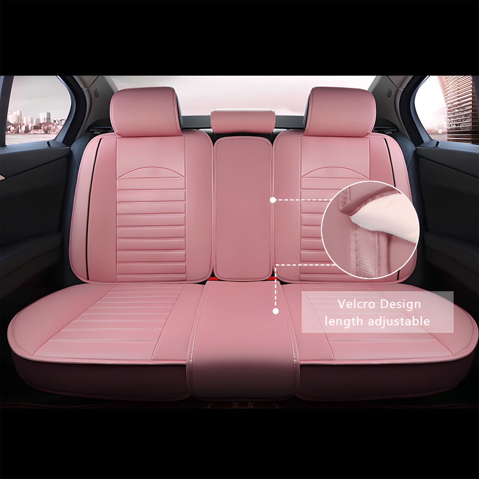 OTOEZ Universal Car Seat Cover Pink PU Leather 5 Seats, Front Rear Seat Protector Full Set, Waterproof Cushion Fit Most Honda Toyota Chevy Ford Nissan Vehicle Truck SUV