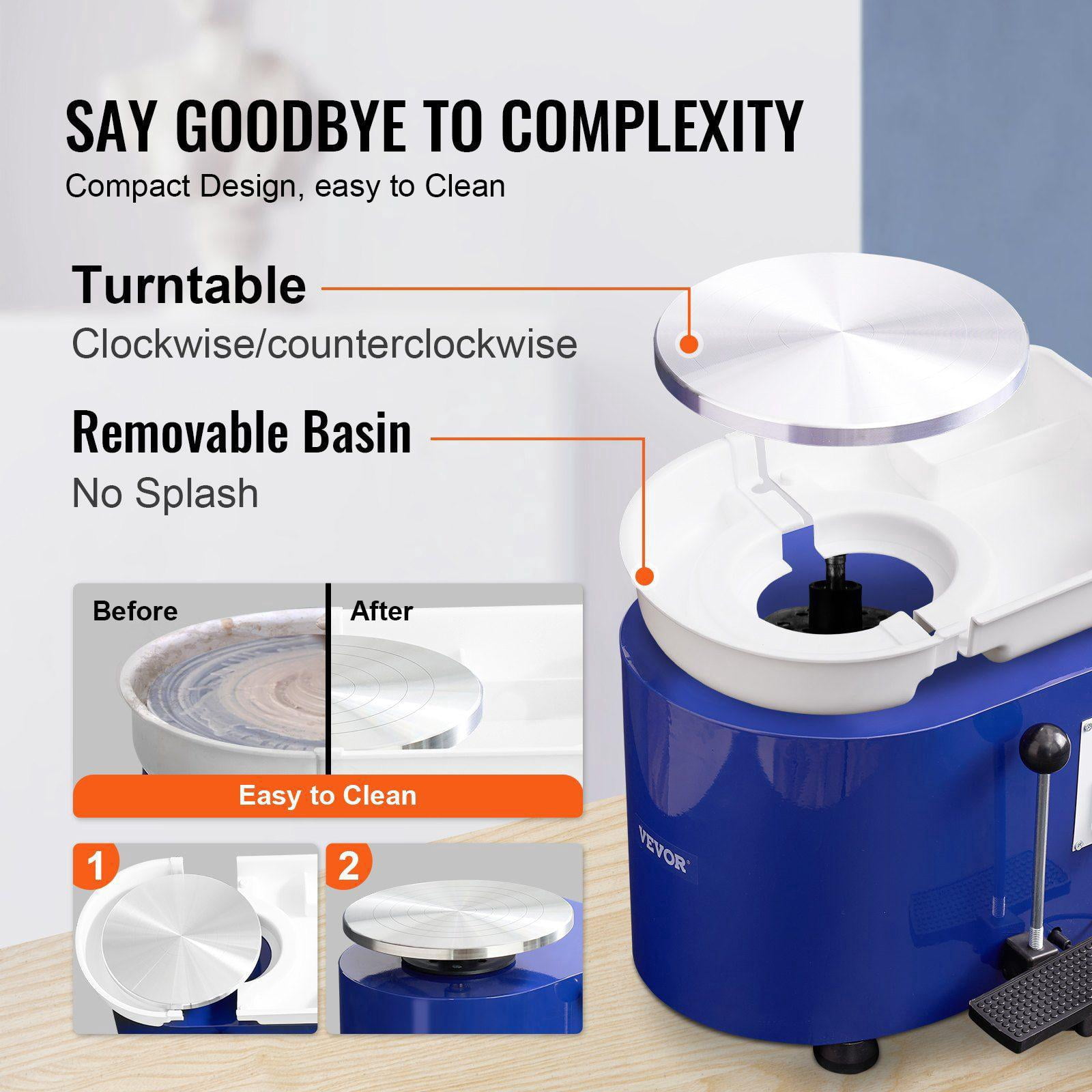 Pottery Wheel for Adults Beginners 350W 11in Clay Forming Machine Adjustable 0-300RPM Speed Handle Pedal Control ABS Detachable Basin Craft DIY Accessory Kit Blue