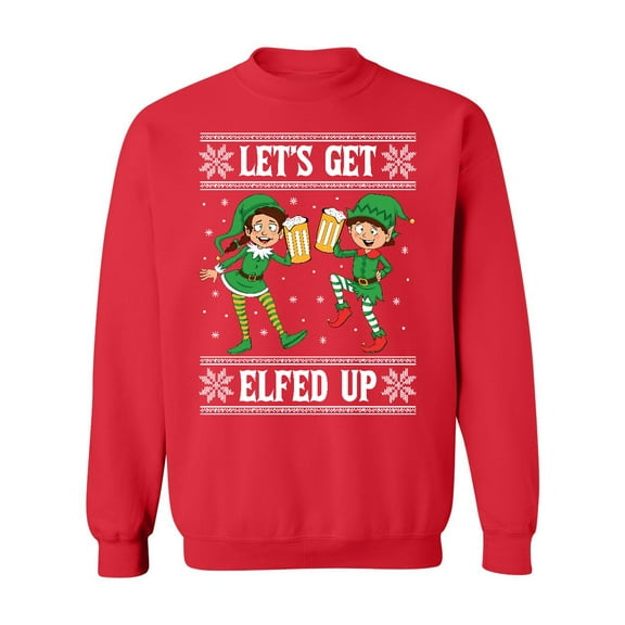 Get Elfed Up Funny Christmas Crewneck Sweatshirt, M, Red