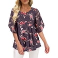 thumbnail image 2 of ONLYSHE Womens Crew Neck Flowy T Shirts Short Sleeve Pleated Ruffle Summer Tunic Tops Loose Fit Henley Blouse, 2 of 6