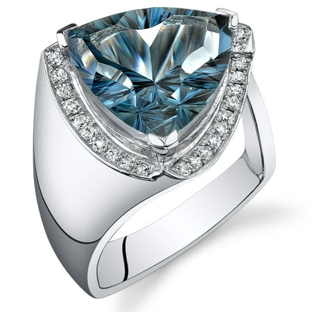 Peora 7.00 Ct London Blue Topaz Engagement Ring in Rhodium-Plated Sterling Silver