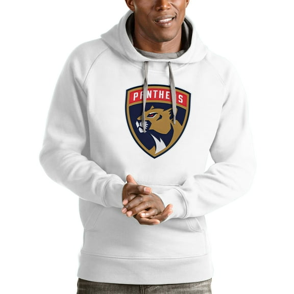 Men's Antigua White Florida Panthers Logo Victory Pullover Hoodie