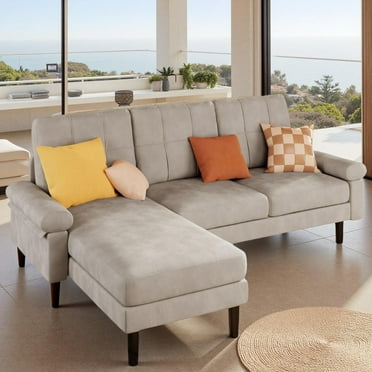 82" Sectional Sofa and Couch with Soft Velvet Fabric and Reversible Chaise for Living Room and Small Space, Light Gray
