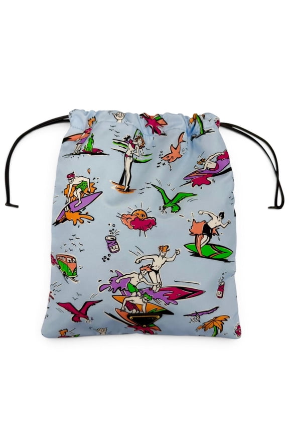 Pre-Owned PRADA 1NK001 Triangle Logo Surfing Print Drawstring RE-NYLON Bag Pouch Blue...