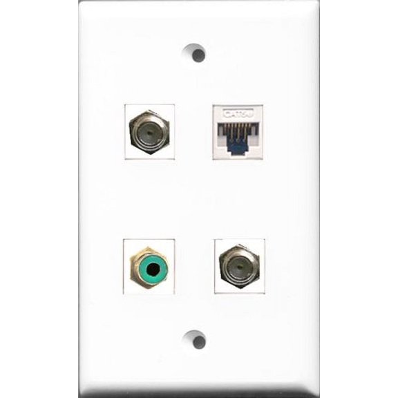RiteAV 1 Port RCA Green 2 Port Coax Cable TV- F-Type and 1 Port Cat5e Ethernet White Wall Plate