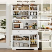 Hiphuta 71in Modern Kitchen Pantry Storage Cabinet, Freestanding Kitchen Hutch Cabinet with Adjustable Shelves & Microwave Stand, Coffee Hutch for Dining Room, White
