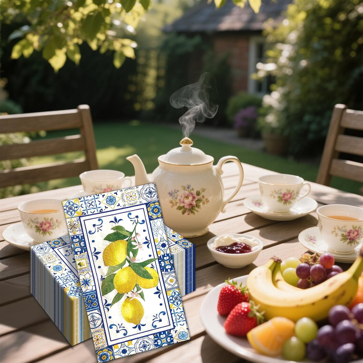 100 PCS Lemons Paper Napkins,Chinoiserie Lemon 3-Ply Decorative Paper Hand Towels Summer Yellow Lemon Napkins Home Party Guest Napkin Wedding Shower Party Decor Napkins