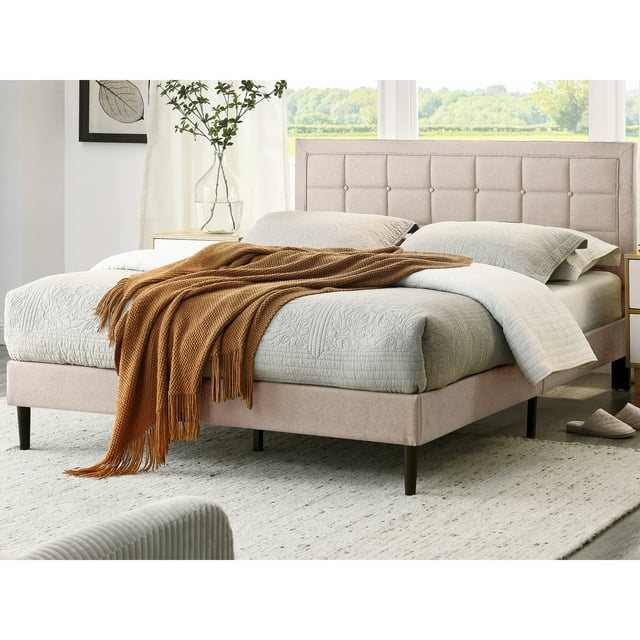 DeCoro Mornington Lit Plateforme 2.0 Rembourré avec Cadre en Métal, Lin, Grand Lit