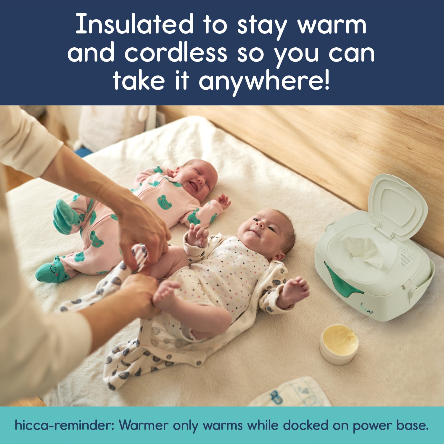 Hiccapop Portable Baby Wipe Warmer and Wet Wipes Dispenser with 2 Charging Bases and Changing Light