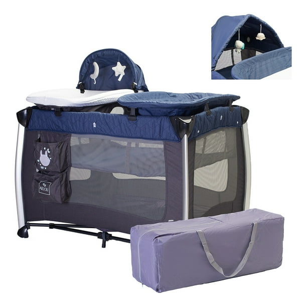Cuna Corral AEIOU P1003 Viajero con Moisés y Cambiador Azul