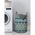 thumbnail image 3 of Ethnic Laundry Bag, Abstract Shapes with Colorful Lines and Green Leaf Motifs on Blue Background, Hamper Basket with Handles Drawstring Closure for Laundromats, 13" x 19", Multicolor, by Ambesonne, 3 of 4