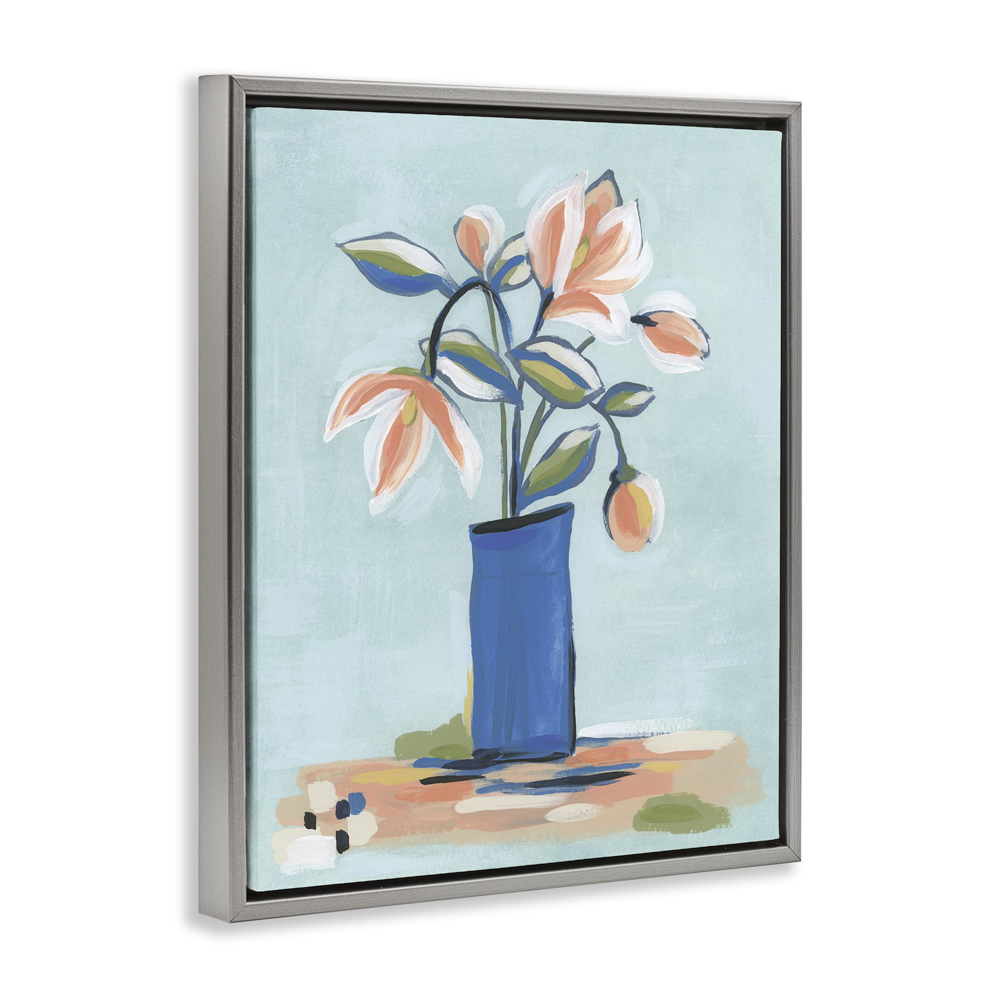 Stupell Industries Chic Modern Bouquet Plants & Flowers Painting Gray Floater Framed Canvas Art Print Wall Art, 25 x 31