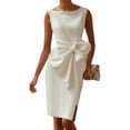 thumbnail image 2 of Women'S Vintage Bow-Knot Sleeve Ruched Bodycon Work Dress White XXL, 2 of 3