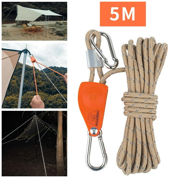 Suspensión de Cuerda de trinquete de polea ajustable Macarena Cuerda de viento de tienda 6mm 5m