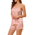 thumbnail image 4 of INSPIRE CHIC Women's Mother's Day Satin Pajama Sets Lace Trim Cami Tops with Shorts 2 Pcs Silky Lounge Sets S Pink, 4 of 6