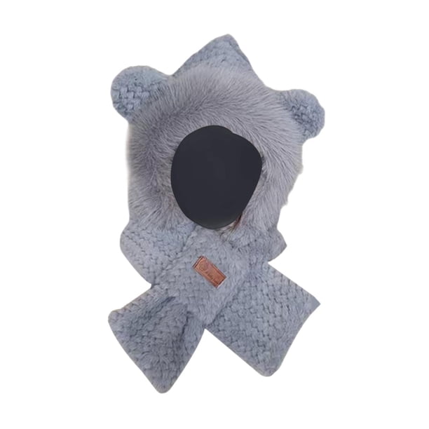 Gorro de animales de peluche 2 en 1 con bufanda gris jinwen