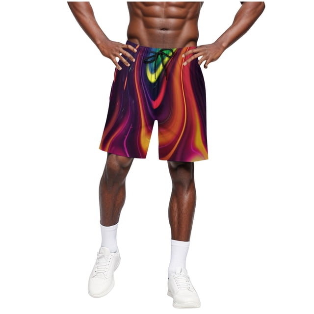 TSADFHJI Mens Swim Trunks 7 Inch Inseam Men's Summer Swimming Shorts with Printed Sports Beach Shorts with Pockets M Orange