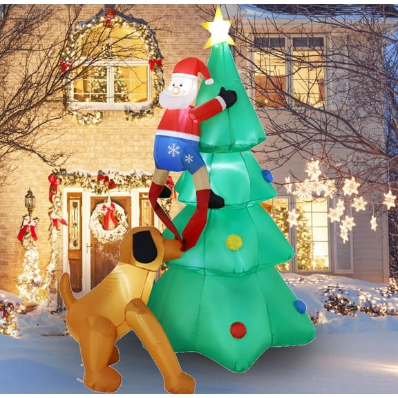 6 FT Inflatable Lighted Christmas Tree w/Cute Santa Claus And Dog Outdoor Decor