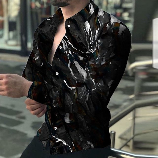 Camisa de hombre con estampado de puntos claros y solapa geométrica para exteriores camisas de manga larga para calle moda nuevo diseño camisetas casuales de manga larga