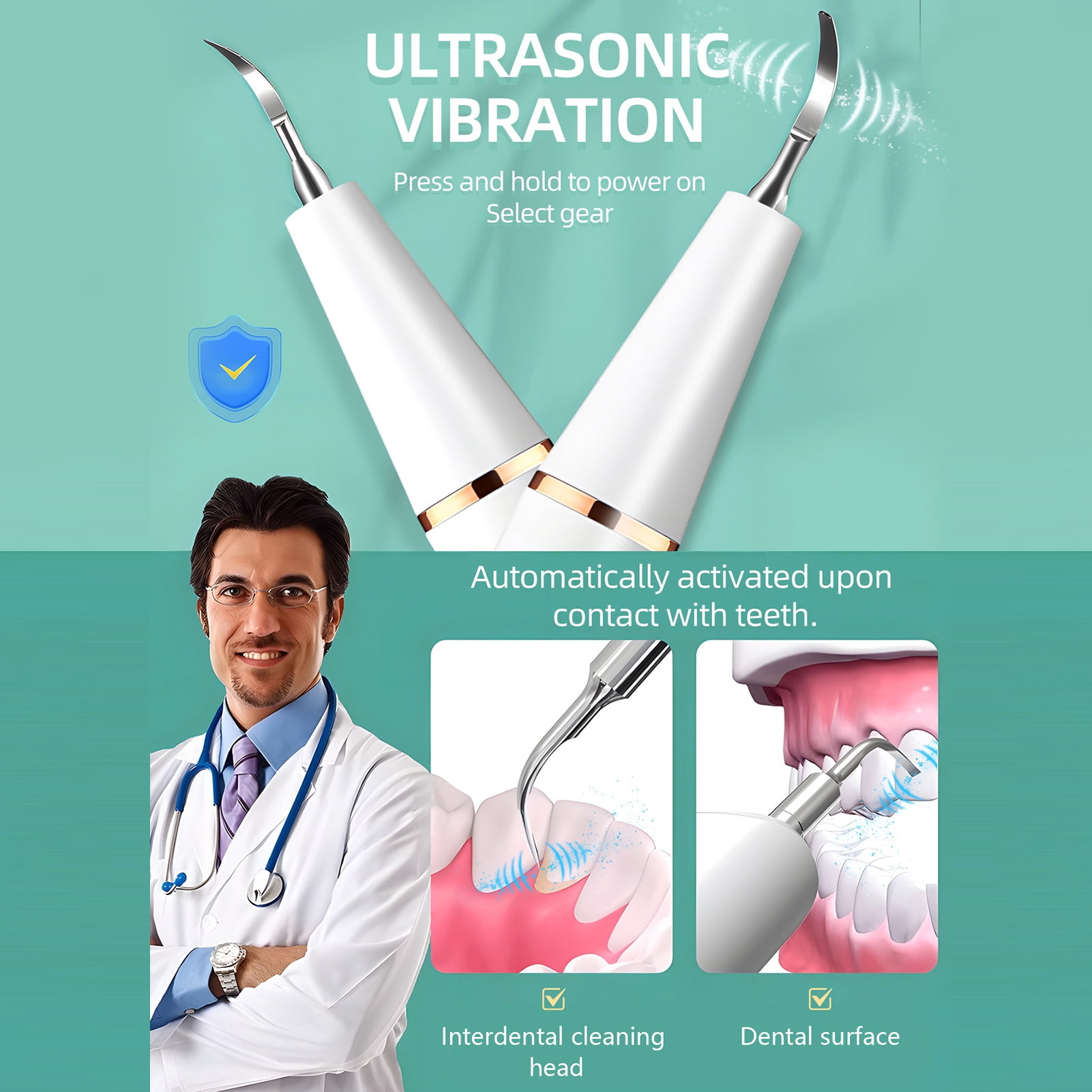 GZCW Ultrasonic Teeth Plaque Remover Portable Electric Dental Scaler USB Rechargeable Dental Calculus Removal Device Tartar Eliminator Teeth Cleaning Tools