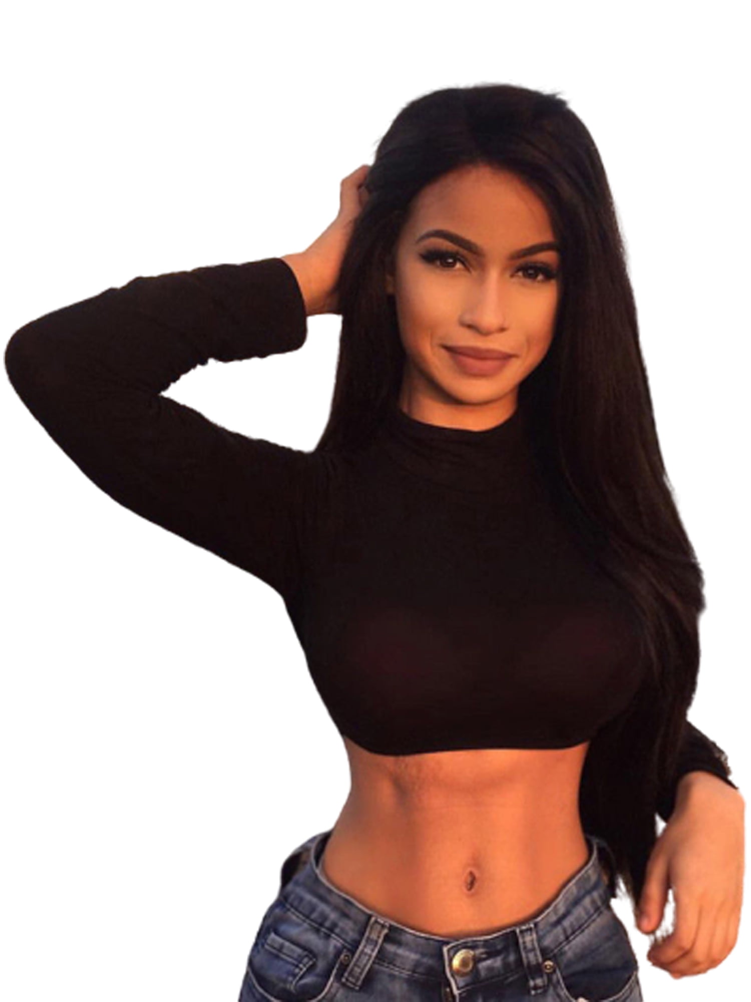 long sleeve turtleneck cropped top