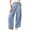 Blue, variant on Women's High Waisted Plaid Wide Leg Pants, Casual Button Down Cropped Trousers with 2 Side Pockets, Breathable Airy Summer Everyday Wear