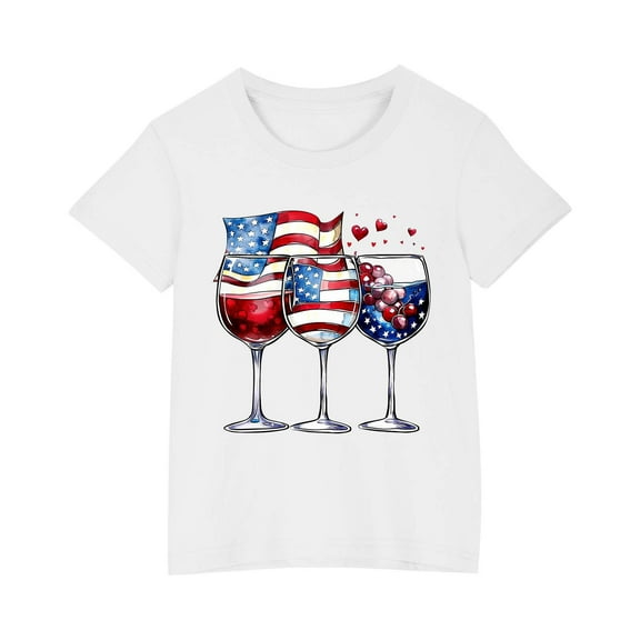 FamilyThread Kids American USA Flag Patriotic T Shirts 4th of July Summer T-Shirt for Boys Girls Short Sleeve American Flag Holiday Patriotic Tops