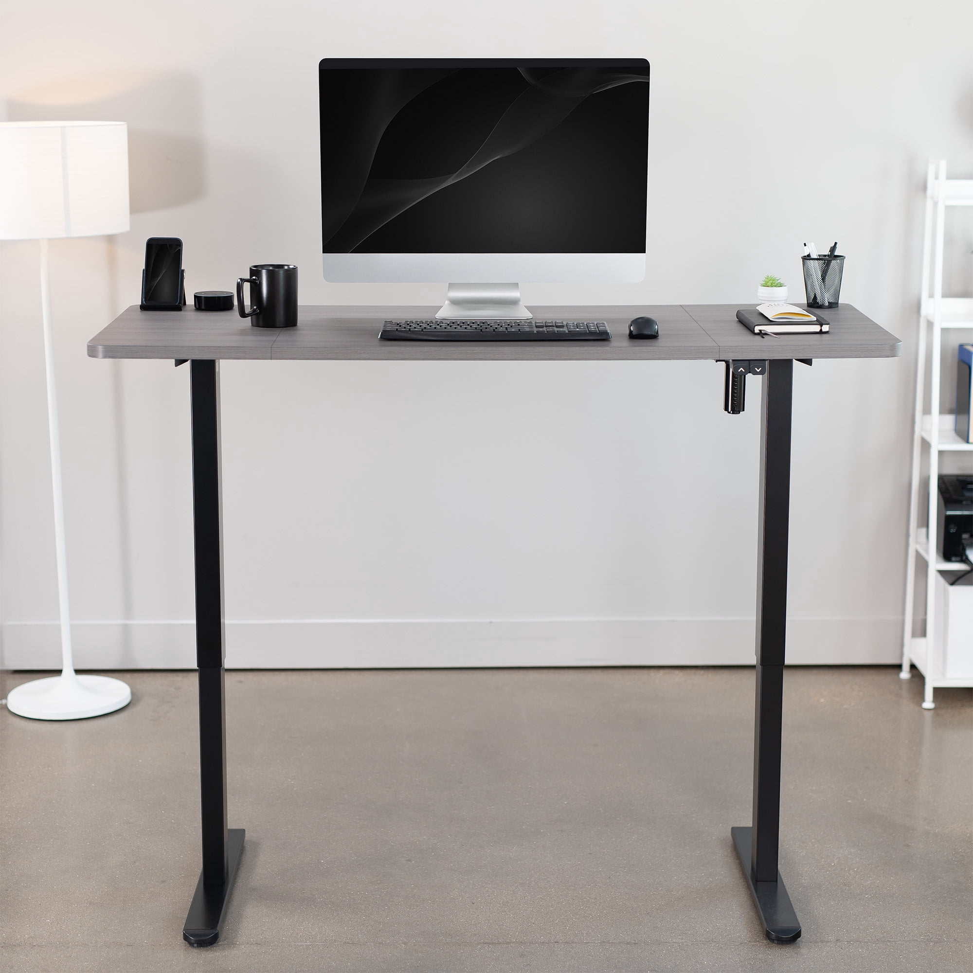 VIVO Electric 60” x 24” Stand Up Desk, Dark Gray Table Top, Black Frame
