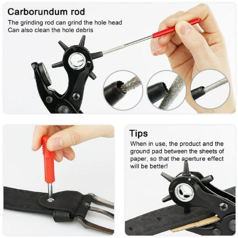 Leather Hole Punch Tool Set Heavy Duty 6 Size Revolving Leather Belt Hand  Hole Puncher for Belts, Dog Collars, Saddles, Shoes, Fabric, DIY Home or
