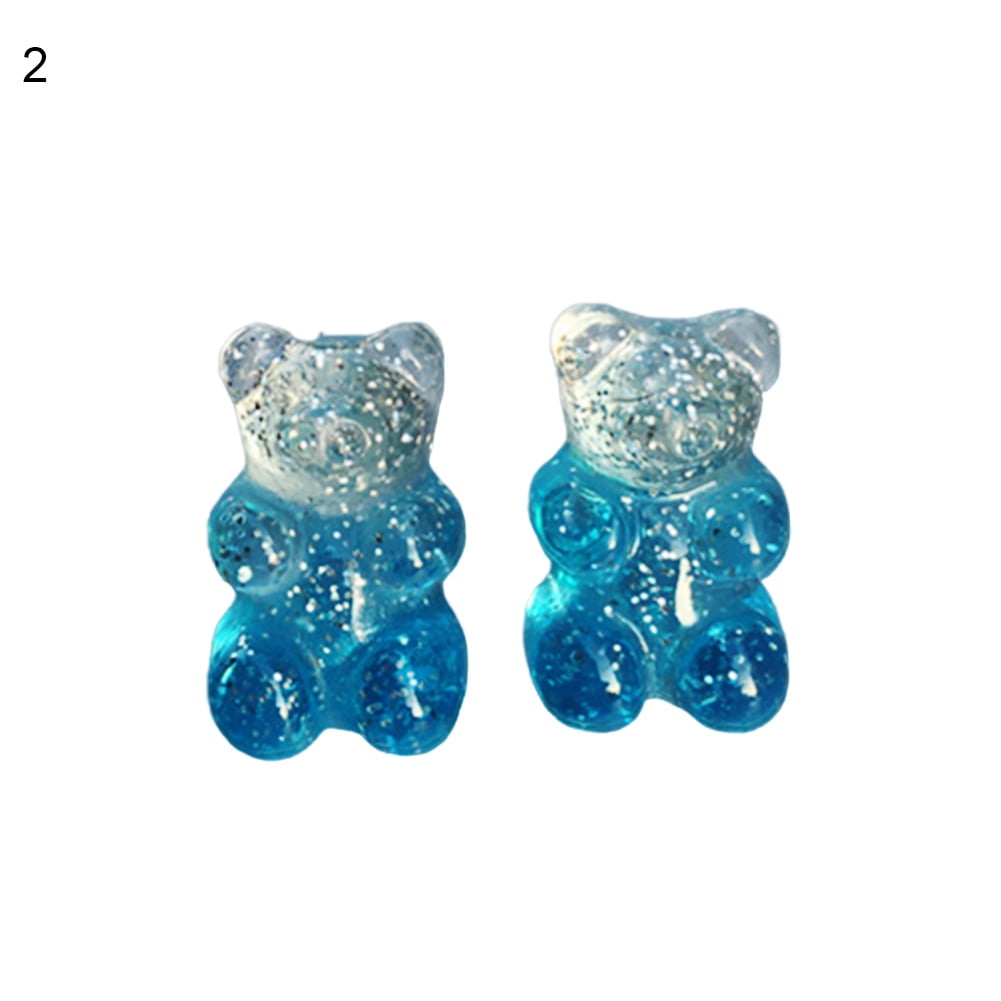Girls Women Funny Resin Cartoon Candy Color Bear Earrings Cute Lovely Ear Stud 