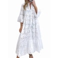 thumbnail image 3 of Women'S 2025 Lace Eyelet Embroidery Maxi Dress V-Neck Trumpet Sleeve Boho Flowy Swing Dress White M, 3 of 9