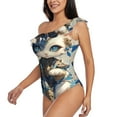 thumbnail image 3 of Picia Exotic Blue Cat Pattern Women's One Piece Swimsuits,One Shoulder Swimwear Asymmetric ,Ruffle Monokinis Bathing Suits,High Waisted Flattering Bathing Suits-Large, 3 of 8
