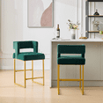 thumbnail image 2 of warfulie Bar Stools Set of 2, Modern Counter Height, 26 Inch Kitchen Barstools with Metal Base, Velvet Fabric Seats for Kitchen Island, Green, 2 of 5