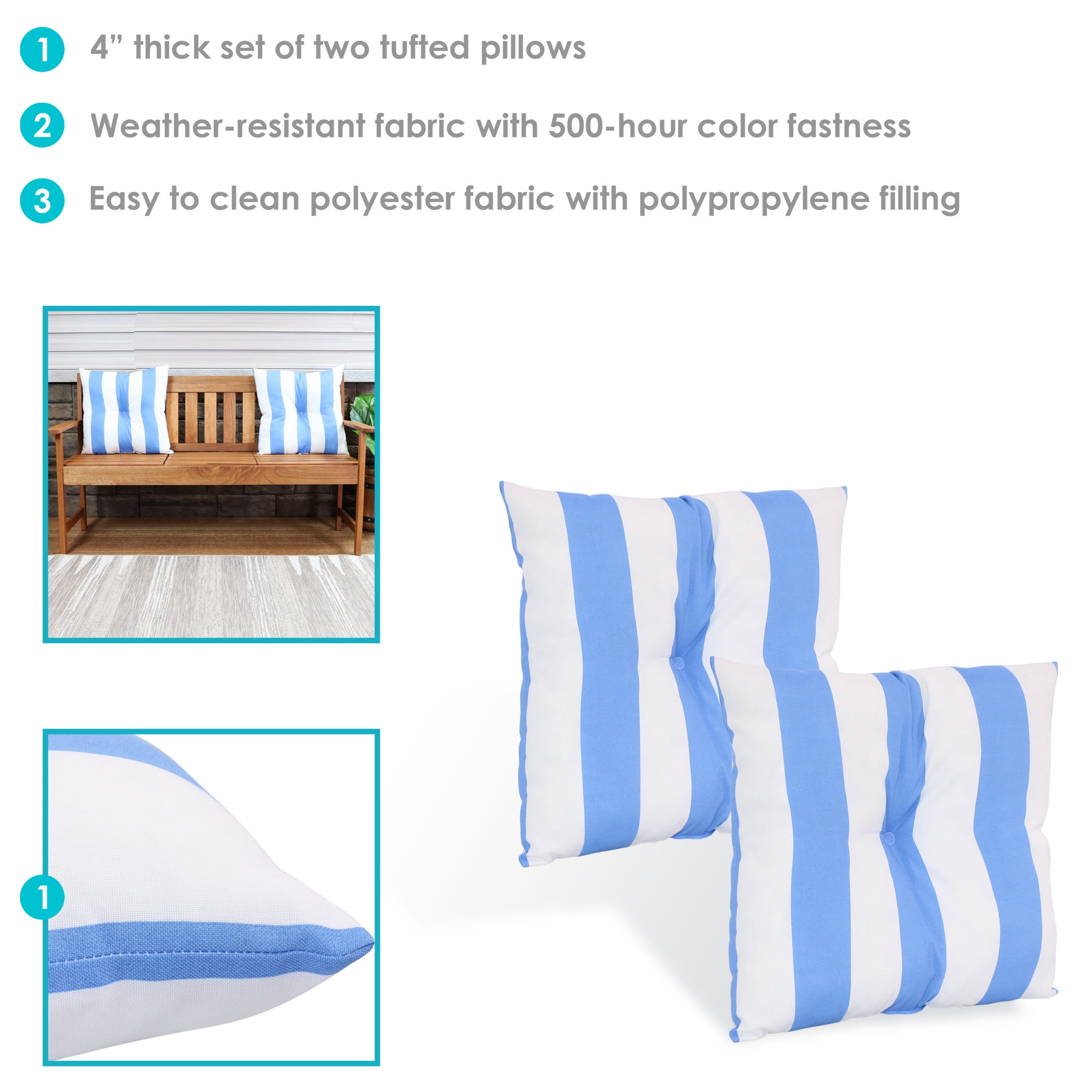 Sunnydaze 19" x 19" Beach-Bound Stripe Polyester Square Decorative Throw Pillow, 2 Count