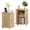 Natural set of 2, variant on YOCWO Round End Table with Charging Station, Vertical Strip Side Tables with Sliding Door Storage for Living Room, Walnut