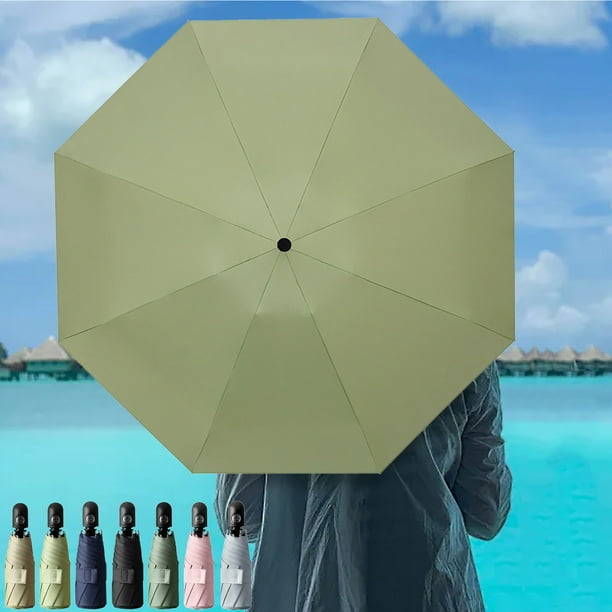 Paraguas compacto plegable inverso, apertura y cierre automáticos, portátil, ideal para viajes, protección contra el sol y la lluvia, 1 unidad, color oliva Rkxzt