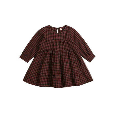 

Canrulo Kids Baby Girls Plaids Dress Long Sleeve Casual Dresses Playwear Casual Fall Winter Outfits Coffee 4-5 Years