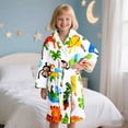 thumbnail image 2 of REDARER Girls Hooded Plush Bathrobe Long Sleeve Self Tie Belt Galaxy Star Moon Print Soft Warm Flannel Sleep Loungewear,4-5 Years, 2 of 4