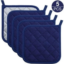 ZOUYUE Set of 5 Dark Blue Cotton Kitchen Everyday Basic Terry Pot Holder Heat Resistant Coaster Potholder for Cooking and Baking
