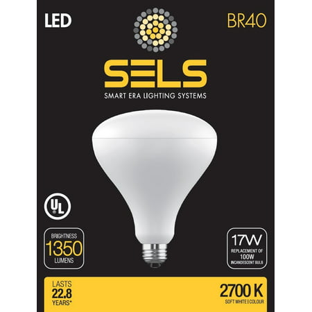 SELS LED, LED light bulb, 17W (100W Equiv), Soft White, BR40 Reflector, Wide Flood Light Bulb, Recessed Light Bulb, UL Listed, Damp Location Suitable, Indoor Outdoor Use, (1
