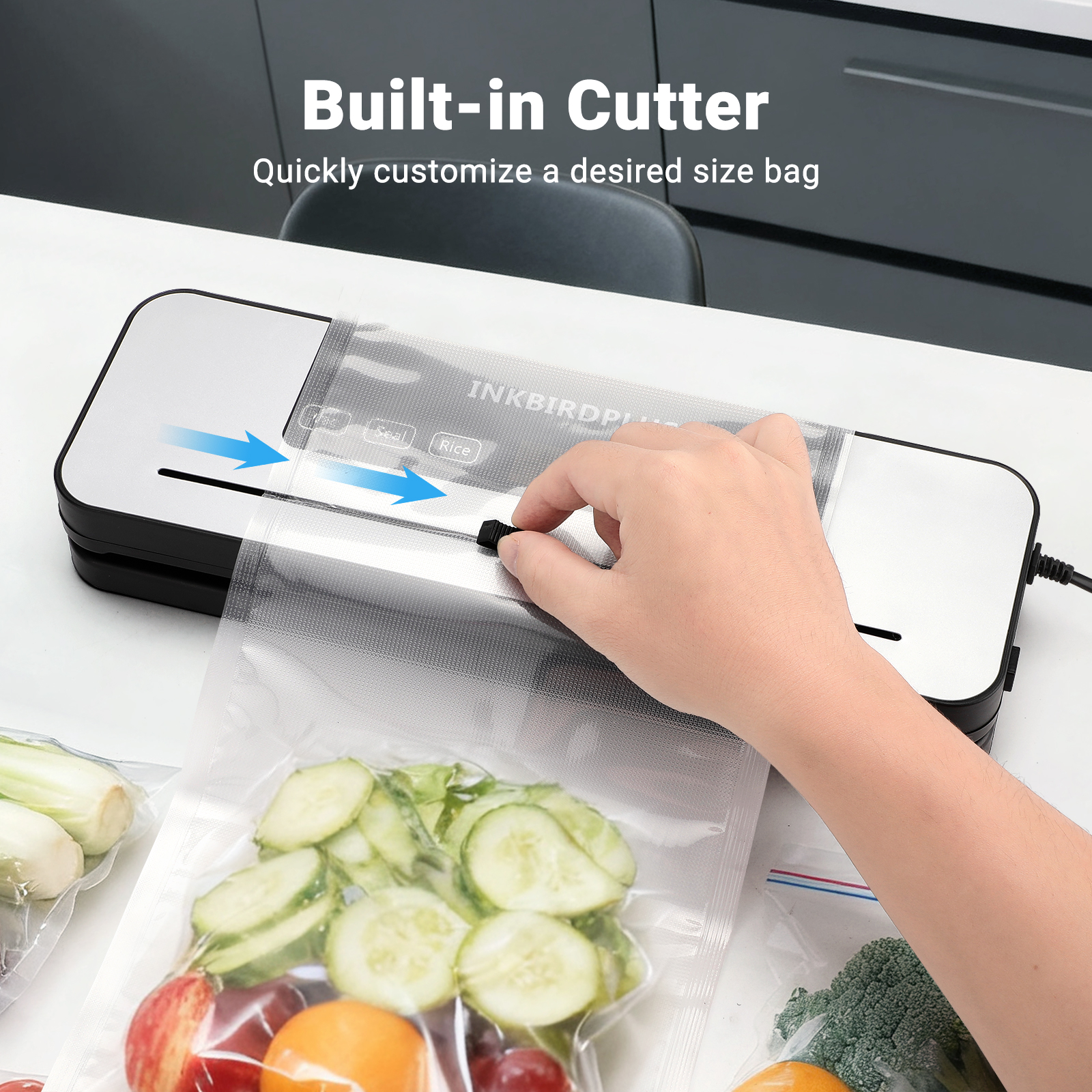 INKBIRDPLUS Vacuum Sealer, White and Black with -65KPA Suction, Multiple Modes, UV Sterilization