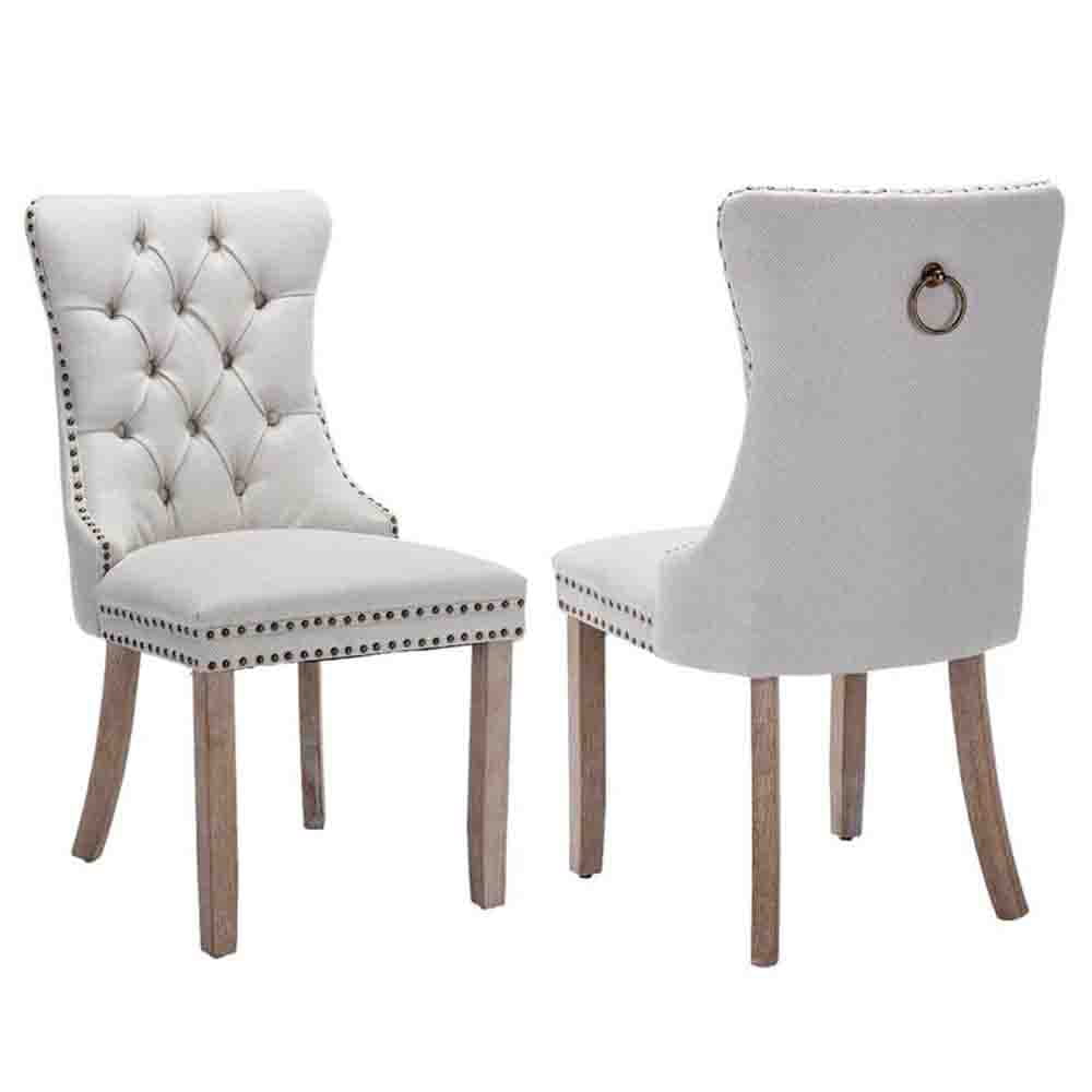 Gewnee Linen Fabric Upholstered Dining Chairs Set of 2 with Rubber Wood Legs,Beige