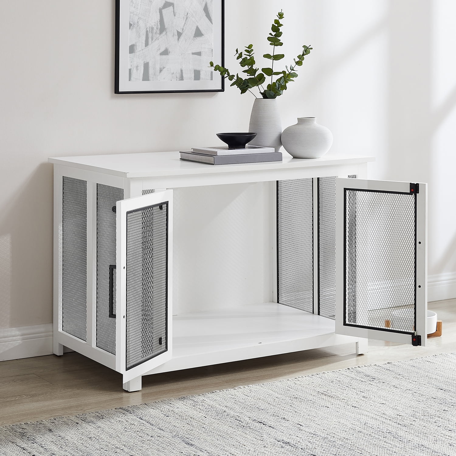 Crosley Furniture Dane Credenza Console Table Dog Crate Kennel for Pets