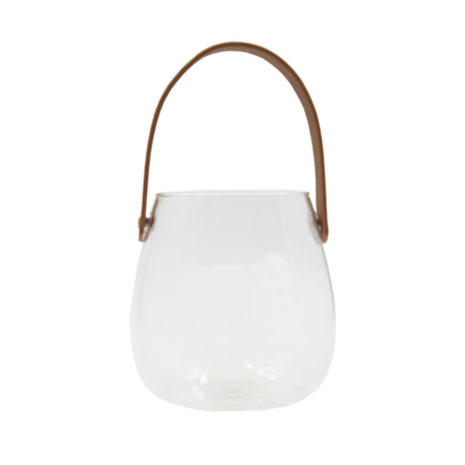 Doolland Creative Glass Vase for Decor Clear Flower Vase with Leather Handle Modern Flower Decor