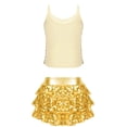thumbnail image 2 of iixpin Girls Sequin Spaghetti Straps Tank Top Vest with Ruffle Skirt Dancewear Jazz Hip Hop Modern Dance Costume Gold 8, 2 of 5