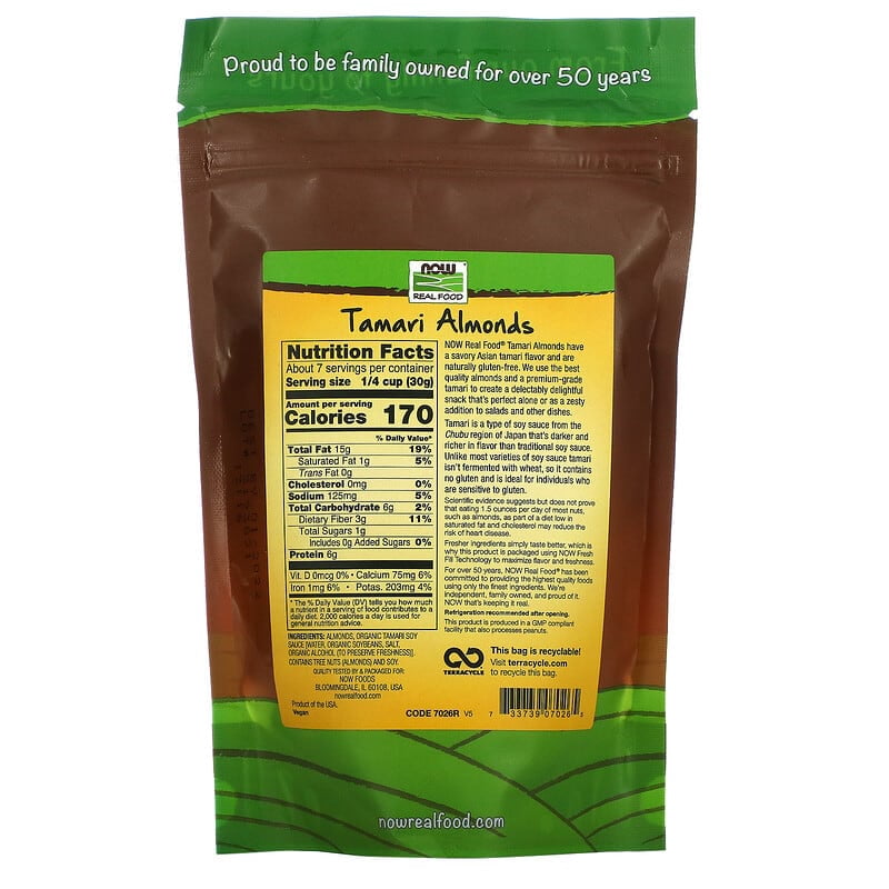 NOW Foods, Real Food, Tamari Almonds, 7 oz Pack of 4